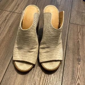 Express Tan Snake Print Single color Peep Toe Open Heel Mule shoes